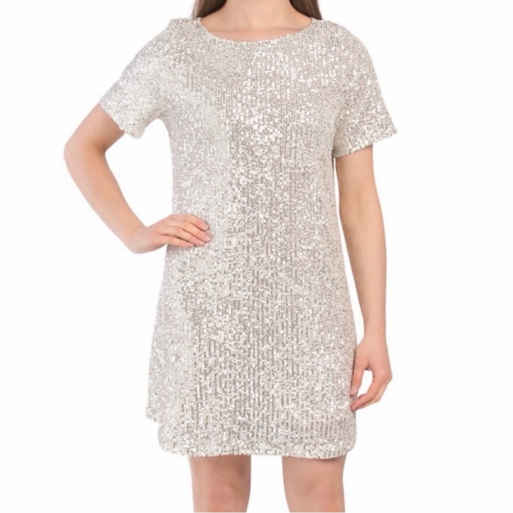 7 For All Mankind Silver Sequin Mini Dress